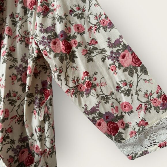 VTG Victorias Secret Size Medium/large gold label Robe Ivory floral pockets Belt - Picture 5 of 7